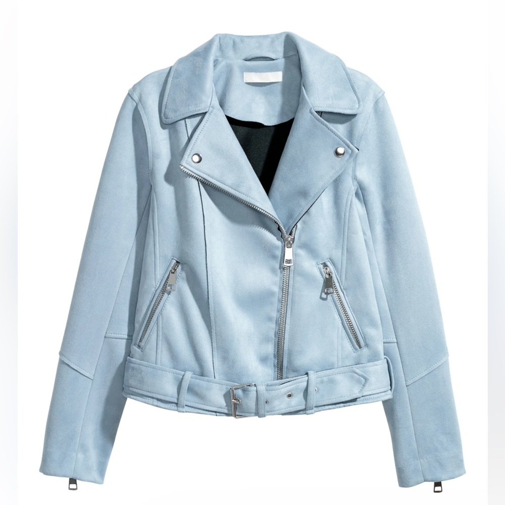 H&M Ladies Light Blue Faux Suede Moto Biker Jacket